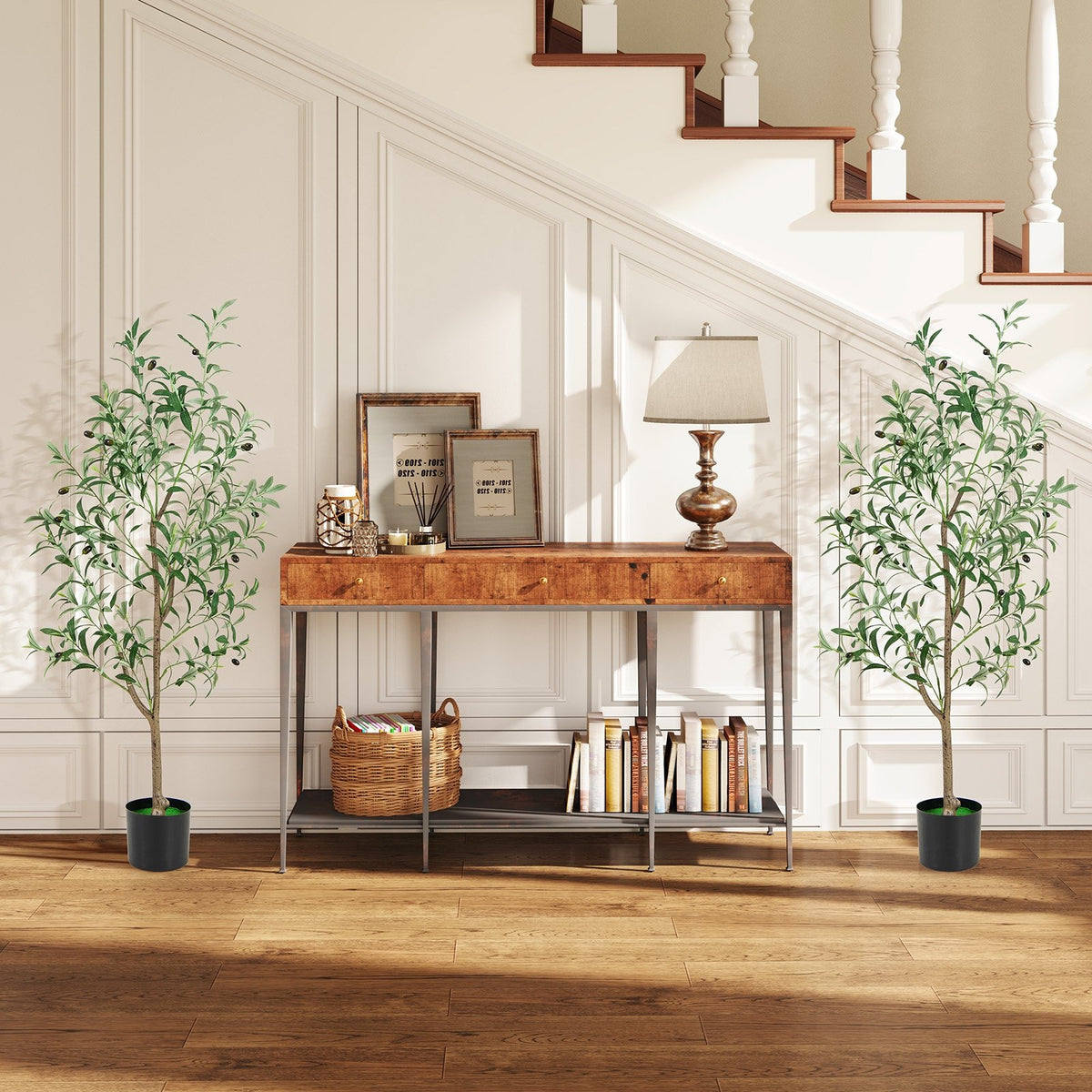 4.5 Feet Tall Artificial Olive Tree Fake Potted Trees with Realistic Fruits-Set of 2 view 2