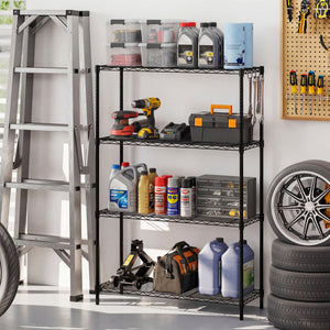Set of 2 4-Tier Metal Storage Shelving Unit with V-Shaped Wire Rack and 1000 LBS Capacity-Black view 2