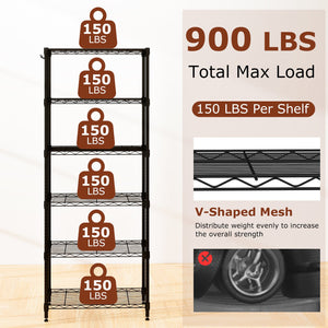 Set of 2 6-Tier Metal Storage Shelving Unit with V-Shaped Wire Rack and 900 LBS Capacity-Black view 6