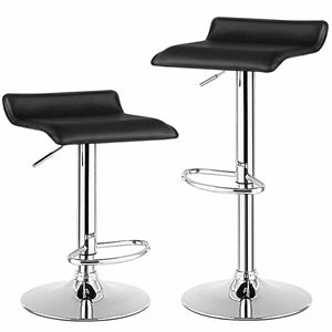 Set of 2 Adjustable PU Leather Backless Bar Stools-Black view 4