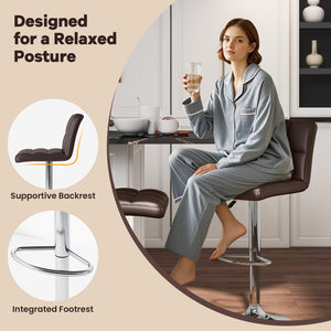Set of 2 Square Swivel Adjustable PU Leather Bar Stools with Back and Footrest-Coffee view 8