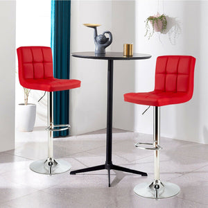 Set of 2 Square Swivel Adjustable PU Leather Bar Stools with Back and Footrest-Red view 2