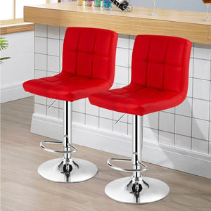 Set of 2 Square Swivel Adjustable PU Leather Bar Stools with Back and Footrest-Red view 3