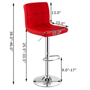 Set of 2 Square Swivel Adjustable PU Leather Bar Stools with Back and Footrest-Red view 5