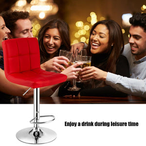 Set of 2 Square Swivel Adjustable PU Leather Bar Stools with Back and Footrest-Red view 6