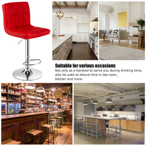 Set of 2 Square Swivel Adjustable PU Leather Bar Stools with Back and Footrest-Red view 7