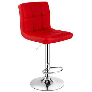 Set of 2 Square Swivel Adjustable PU Leather Bar Stools with Back and Footrest-Red view 8