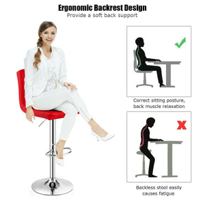 Set of 2 Square Swivel Adjustable PU Leather Bar Stools with Back and Footrest-Red view 9