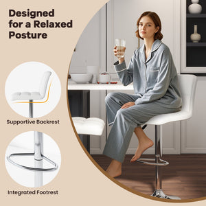 Set of 2 Square Swivel Adjustable PU Leather Bar Stools with Back and Footrest-White view 5