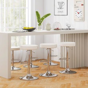 Set of 2 Adjustable Round PU Leather Swivel Barstool with Chrome Footrest-White view 7