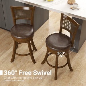 Set of 2 Bar Stools 25 inches Swivel Bar Chairs Leathaire Counter Height Stools-Brown view 5