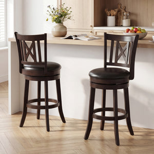 Set of 2 Bar Stools Swivel Bar Chairs with Hollowed Backrest and Footrest-26 inches view 3