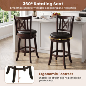 Set of 2 Bar Stools Swivel Bar Chairs with Hollowed Backrest and Footrest-26 inches view 5