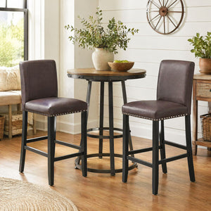 Set of 2 Bar Stools with Back for Kitchen Island-Brown view 3