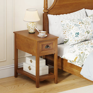 Set of 2 Contemporary Side End Table with Drawer-Natural view 6