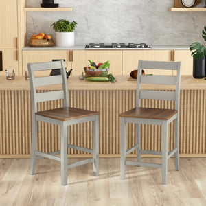 Set of 2 Counter Bar Stool with Inclined Backrest and Footrest-Gray view 3