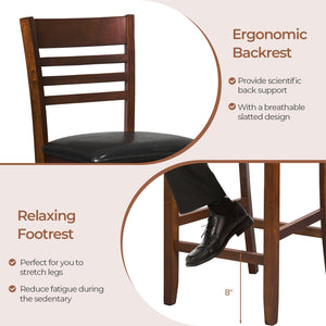 Set of 2 Counter Height Bar Chair Kitchen Island Stool with Backrest and Footrest-Walnut view 9