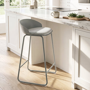 Set of 2 Counter Height Bar Stools with Curved Backrest and Metal Frame for Kitchen Dining-Gray view 2