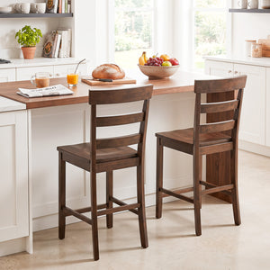 Set of 2 Counter Height Bar Stools with Rubber Wood Frame for Home Dining Room-Brown view 2