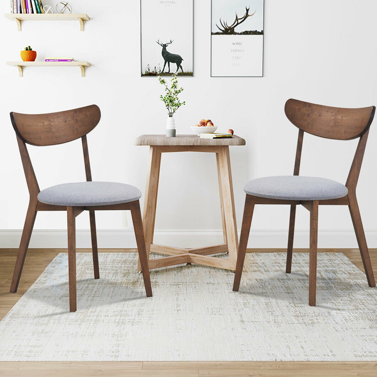 Set of 2 Dining Chairs Upholstered Curved Back Side view 2