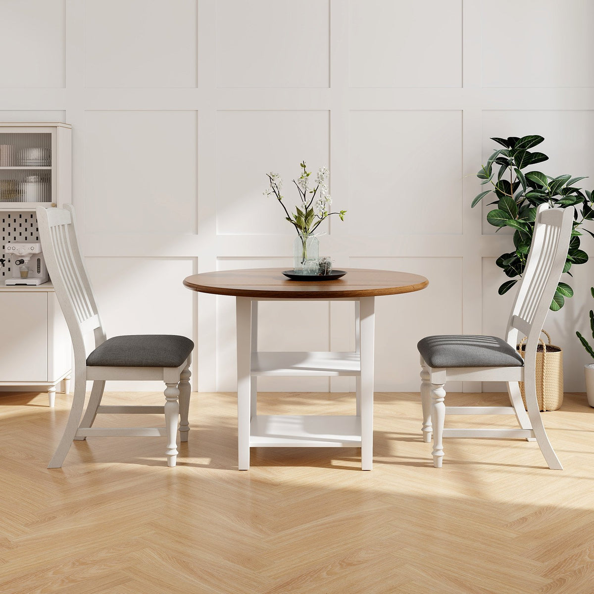 Set of 2 Dining Chairs Kitchen Side Chair with Solid Wood Legs-White view 2