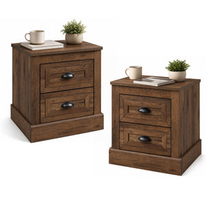 Set of 2 Farmhouse Nightstand with 2 Drawers & Storage for Living Room Bedroom-Brown