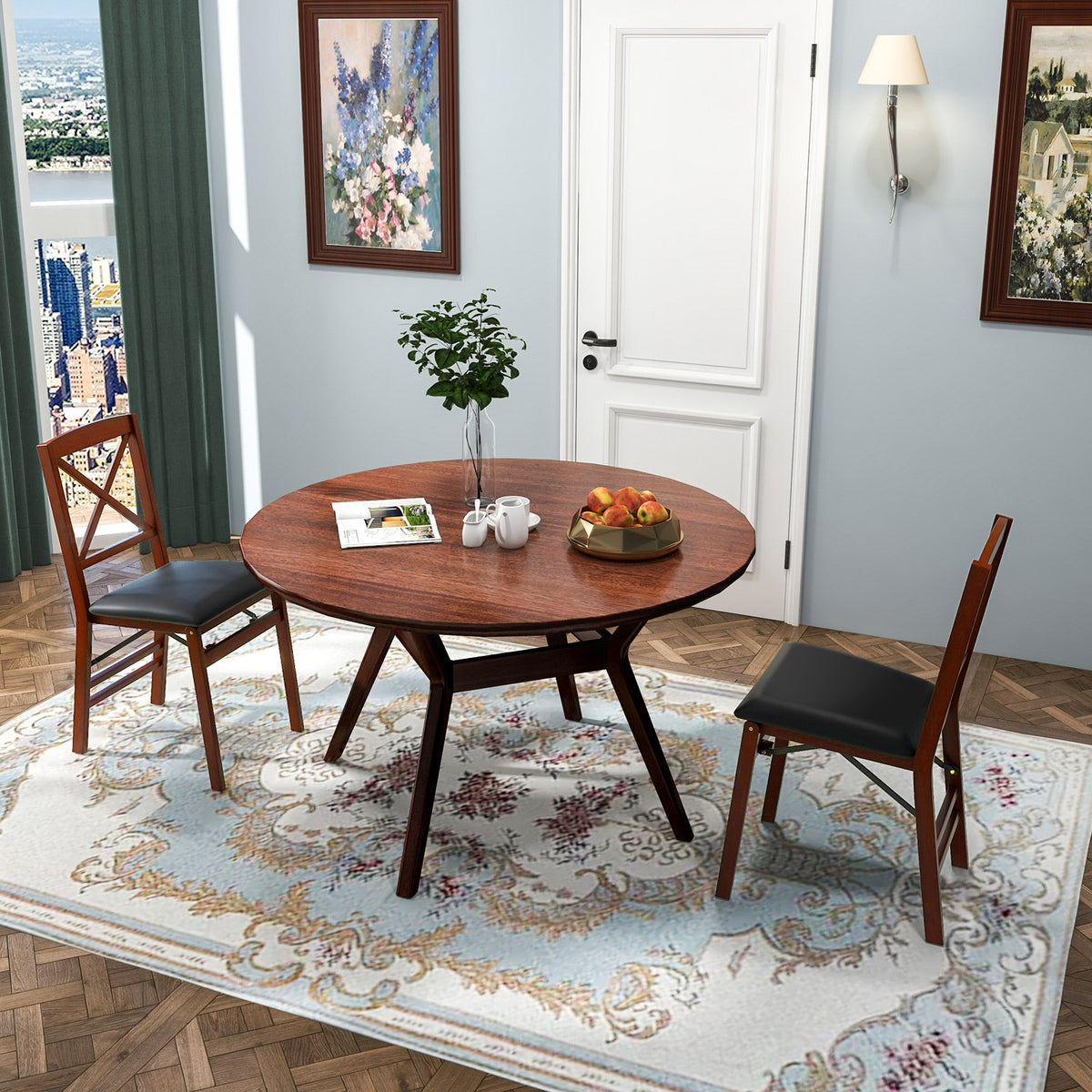 Set of 2 Folding Dining Chairs with 400 LBS Capacity-Brown view 2