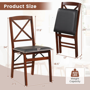 Set of 2 Folding Dining Chairs with 400 LBS Capacity-Brown view 4