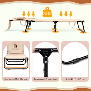 Set of 2 Folding Face Down Tanning Chair with Face Hole 3 Removable Pillows-Beige view 8