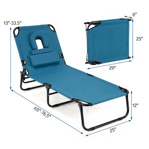 Set of 2 Folding Face Down Tanning Chair with Face Hole 3 Removable Pillows-Blue view 4