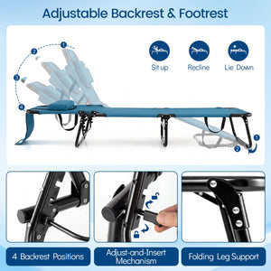Set of 2 Folding Face Down Tanning Chair with Face Hole 3 Removable Pillows-Blue view 6