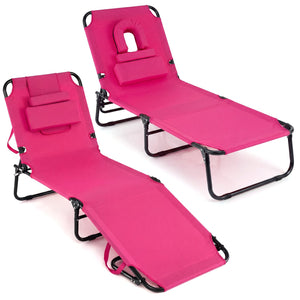 Set of 2 Folding Face Down Tanning Chair with Face Hole 3 Removable Pillows-Pink view 4