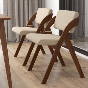 Set of 2 Folding Kitchen Dining Chairs with Rubber Wood Legs-Walnut view 3