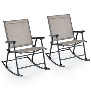 Set of 2 Folding Rocking Chair with Breathable Seat Fabric-Brown