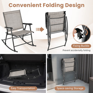 Set of 2 Folding Rocking Chair with Breathable Seat Fabric-Brown view 6