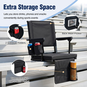 Set of 2 Folding Stadium Seat with Cup Holders and Pockets-Black view 6