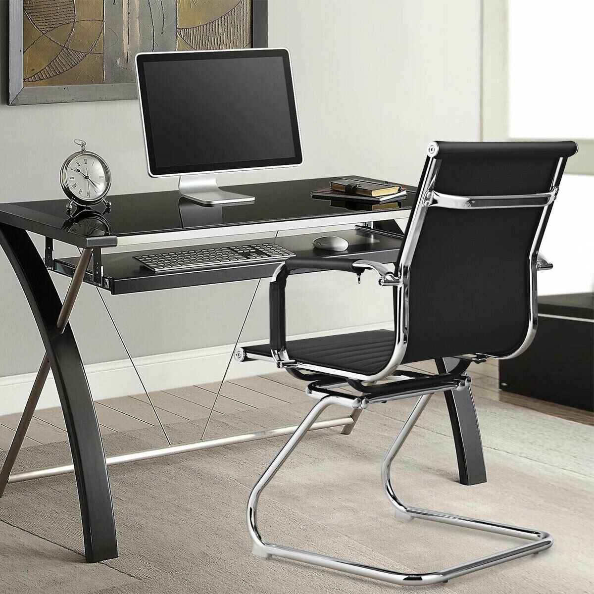 Set of 2 Heavy Duty Conference Chair with PU Leather-Black view 2