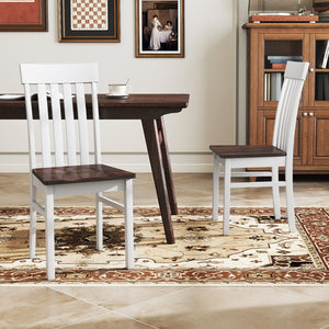 Set of 2 Kitchen Armless Dining Chairs with Slatted High Backrests-White view 2