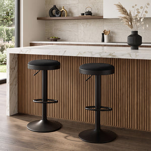 Set of 2 Kitchen Bar Stools with Height Adjustment Padded Seat and D-Shaped Footrest-Black view 2