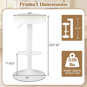 Set of 2 Kitchen Bar Stools with Height Adjustment Padded Seat and D-Shaped Footrest-White view 3