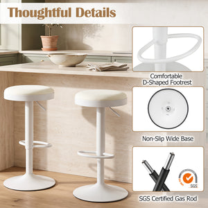 Set of 2 Kitchen Bar Stools with Height Adjustment Padded Seat and D-Shaped Footrest-White view 8