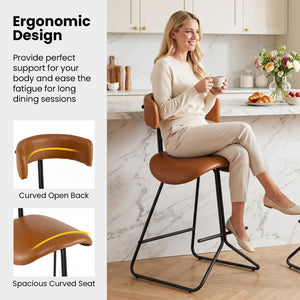 Set of 2 Modern Counter Height Stools 25 Inch Faux Leather Upholstered-Espresso view 8