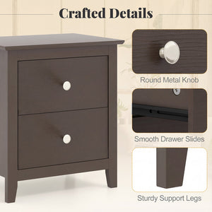 Set of 2 Modern Nightstand with 2 Drawers for Small Spaces-Rustic Brown view 8