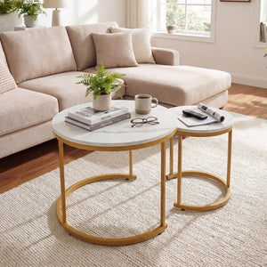 Set of 2 Modern Round Stacking Nesting Coffee Tables-Golden view 2