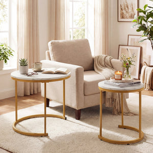Set of 2 Modern Round Stacking Nesting Coffee Tables-Golden view 3