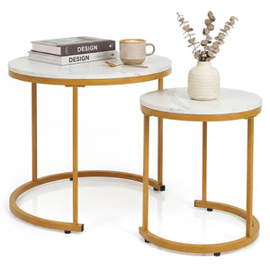 Set of 2 Modern Round Stacking Nesting Coffee Tables-Golden view 4