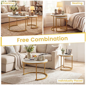Set of 2 Modern Round Stacking Nesting Coffee Tables-Golden view 8