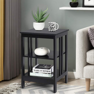 Set of 2 Multifunctional 3-Tier Nightstand Sofa Side Table with Reinforced Bars and Stable Structure-Black view 2