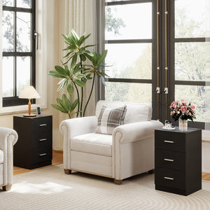 Set of 2 Nightstand with Charging Station End Table with 3 Storage Drawers Bedside Table for Bedroom-Black view 2