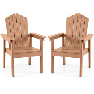 Set of 2 Outdoor Adirondack Chair with High Backrest Wide Armrests and Angled Seat for Deck-Brown